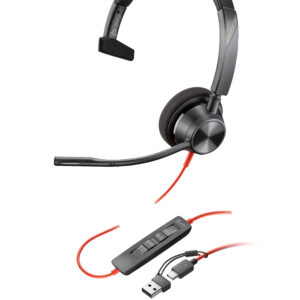 HP Poly Jednouszny zestaw słuchawkowy Poly Blackwire 3310 USB-C + przejściówka USB-C/A
