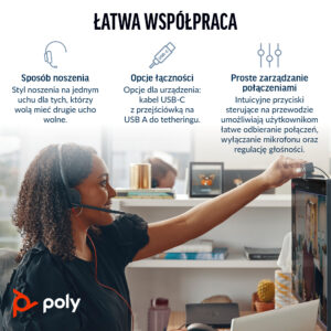 HP Poly Jednouszny zestaw słuchawkowy Poly Blackwire 3210 USB-C + przejściówka USB-C/A