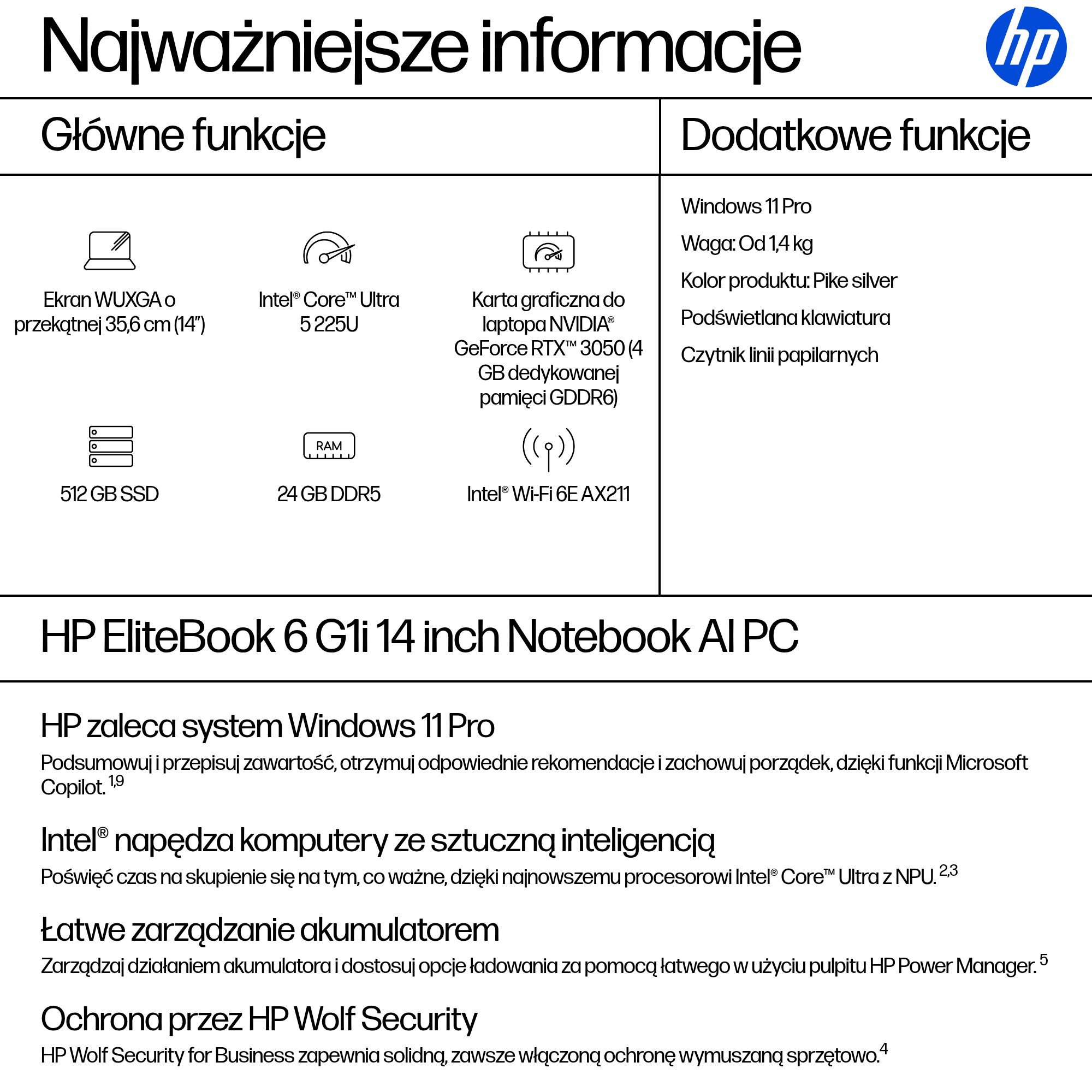 HP EliteBook 6 G1i AI PC Intel Core Ultra 5 225U Laptop 35,6 cm (14") WUXGA 24 GB DDR5-SDRAM 512 GB SSD Wi-Fi 6E (802.11ax) Windows 11 Pro Srebrny - obrazek 4