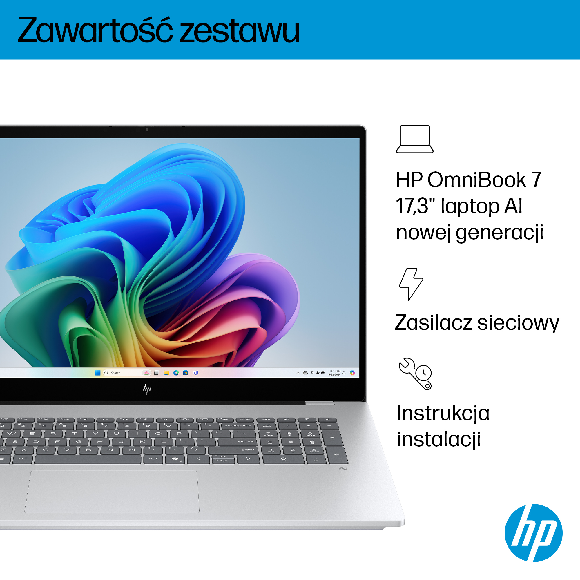 HP OmniBook 7 Next Gen AI 17-dc0219nw Copilot+ PC Intel Core Ultra 5 226V Laptop 43,9 cm (17.3") Ekran dotykowy Full HD 16 GB LPDDR5x-SDRAM 1 TB SSD Wi-Fi 7 (802.11be) Windows 11 Home Srebrny - obrazek 5