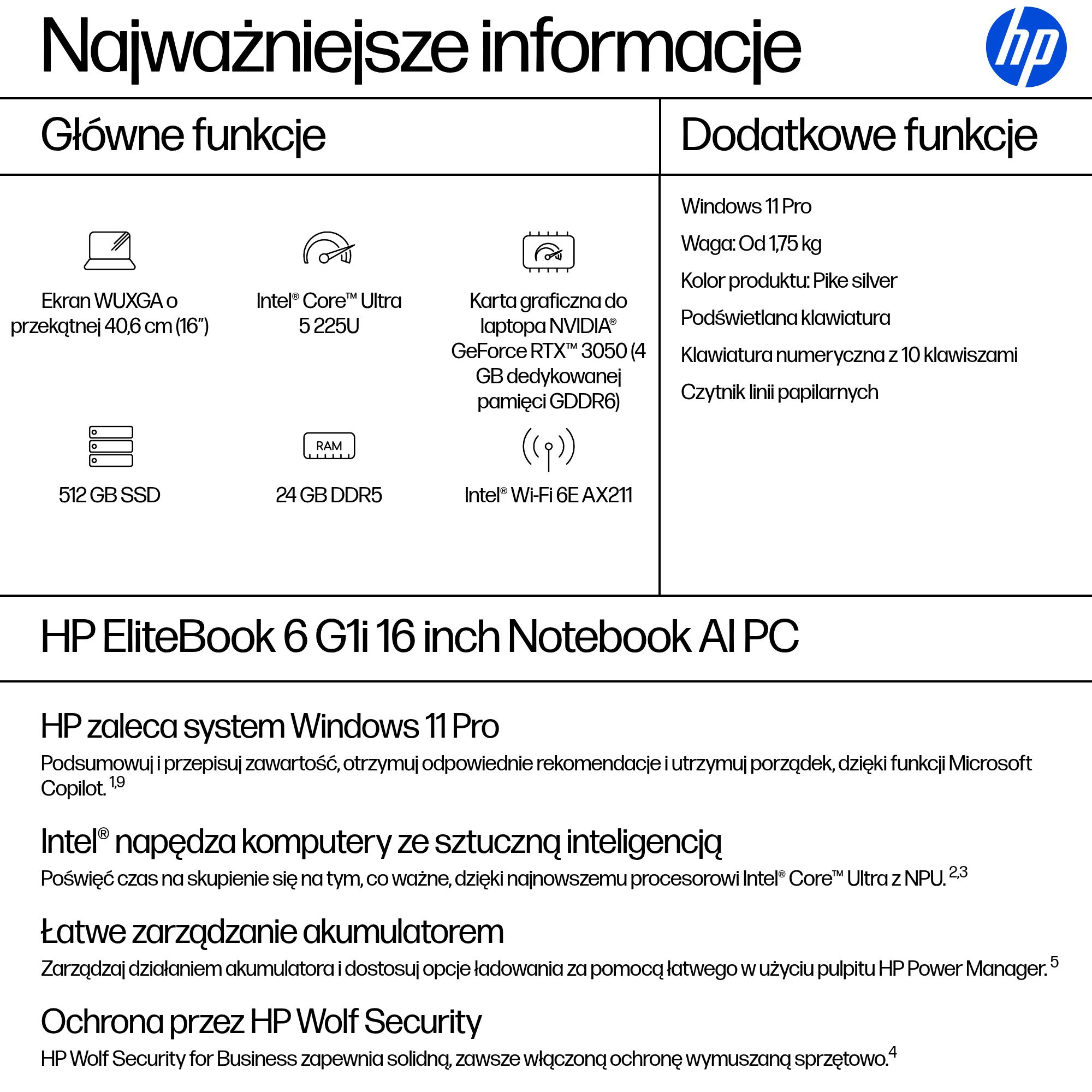 HP EliteBook 6 G1i AI PC Intel Core Ultra 5 225U Laptop 40,6 cm (16") WUXGA 24 GB DDR5-SDRAM 512 GB SSD Wi-Fi 6E (802.11ax) Windows 11 Pro Srebrny - obrazek 4