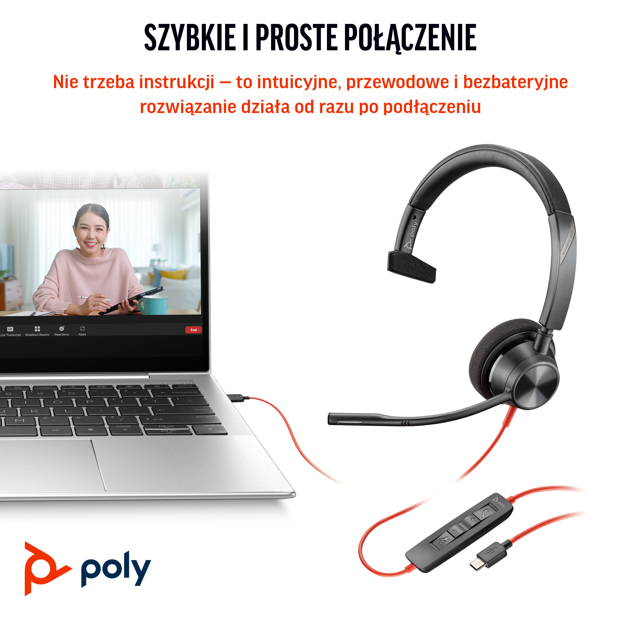 HP Poly Zestaw słuchawkowy Poly Blackwire 3310 z certyfikatem Microsoft Teams +USB-C/A Adapter TAA - obrazek 3