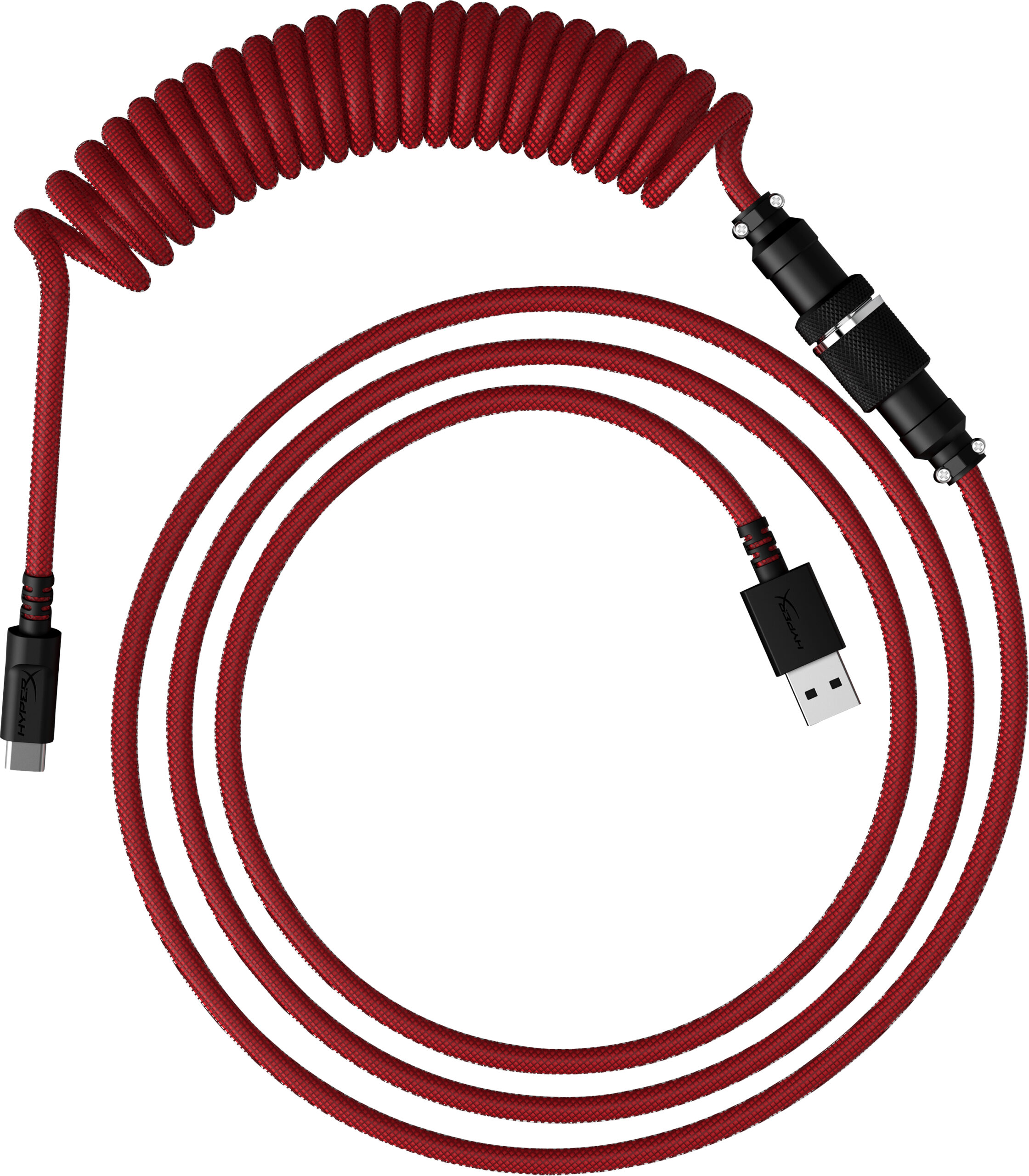 Kabel spiralny USB-C HyperX w kolorze czerwono-czarnym