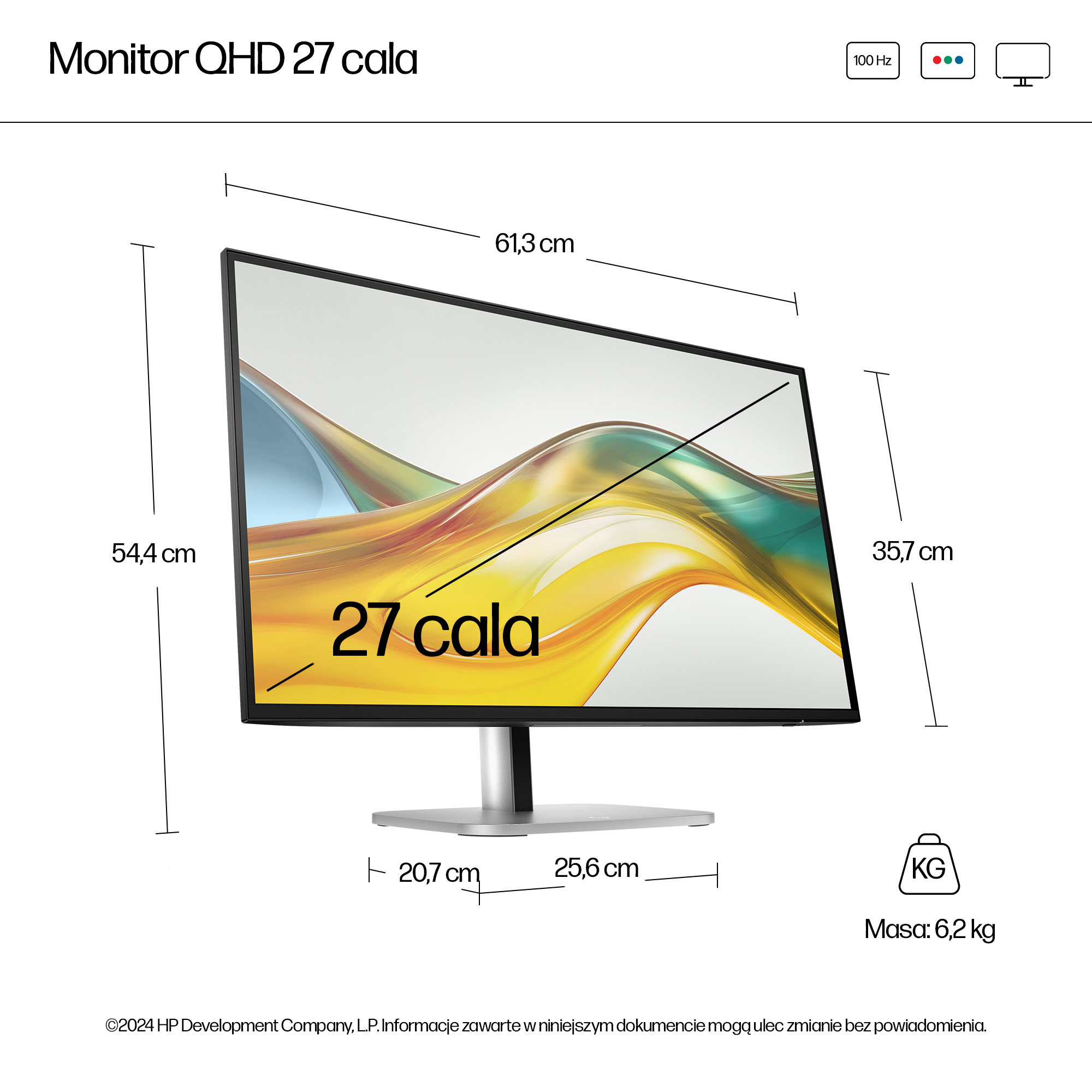 HP Series 5 Pro 27-calowy monitor Pro seria 5 QHD, bez podstawy – 527pq - obrazek 4