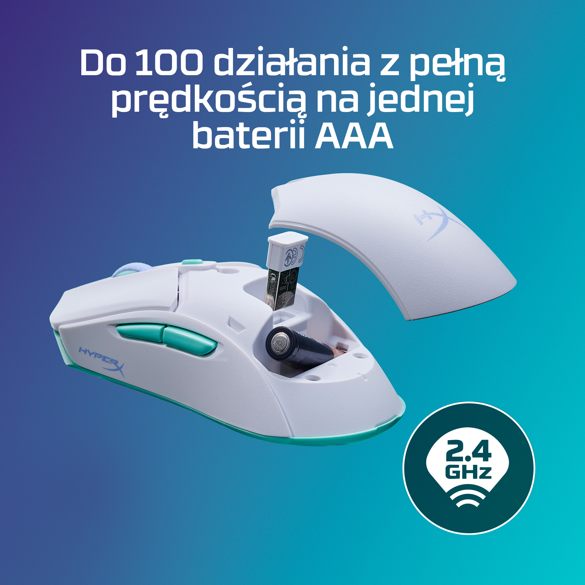 HyperX Pulsefire Haste 2 Core Wls – mysz dla graczy (biała/zielona/fioletowa) - obrazek 3