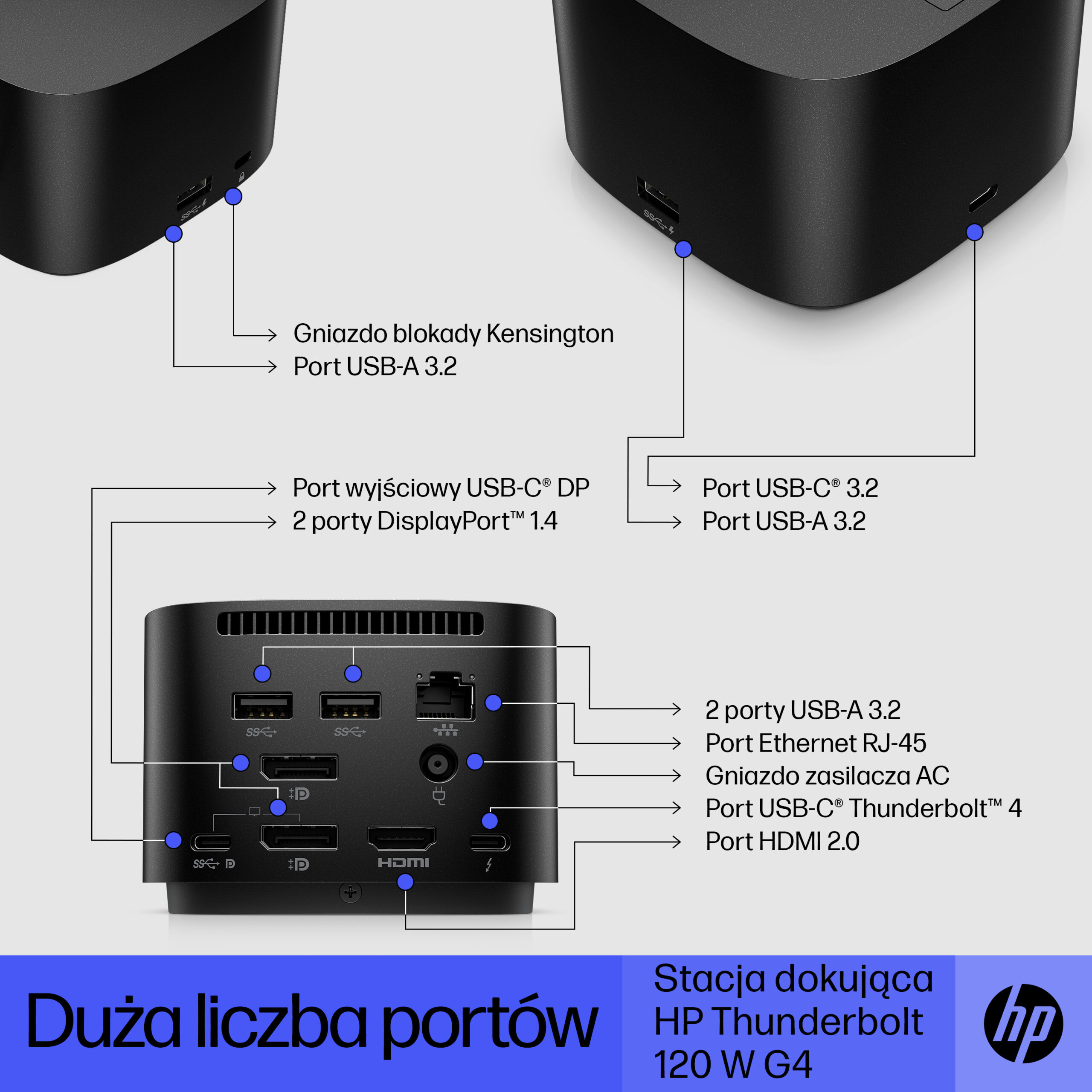 HP Thunderbolt Dock 120W G4 HP Thunderbolt Dock 120W G4, Wired, Thunderbolt 4, Black, Kensington, 100 - 240 V, 50/60 Hz - obrazek 2