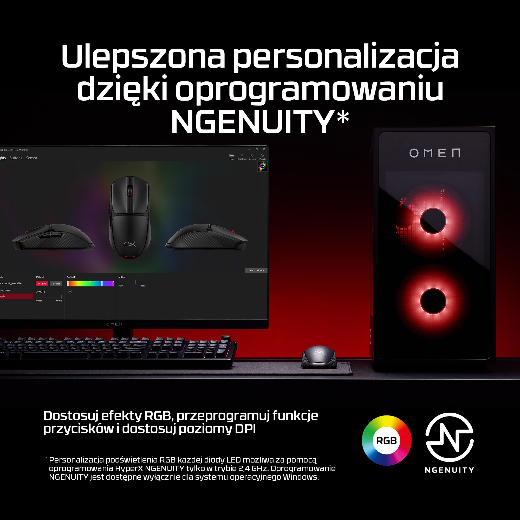 HyperX Pulsefire Fuse – bezprzewodowa mysz dla graczy (czarna) - obrazek 5