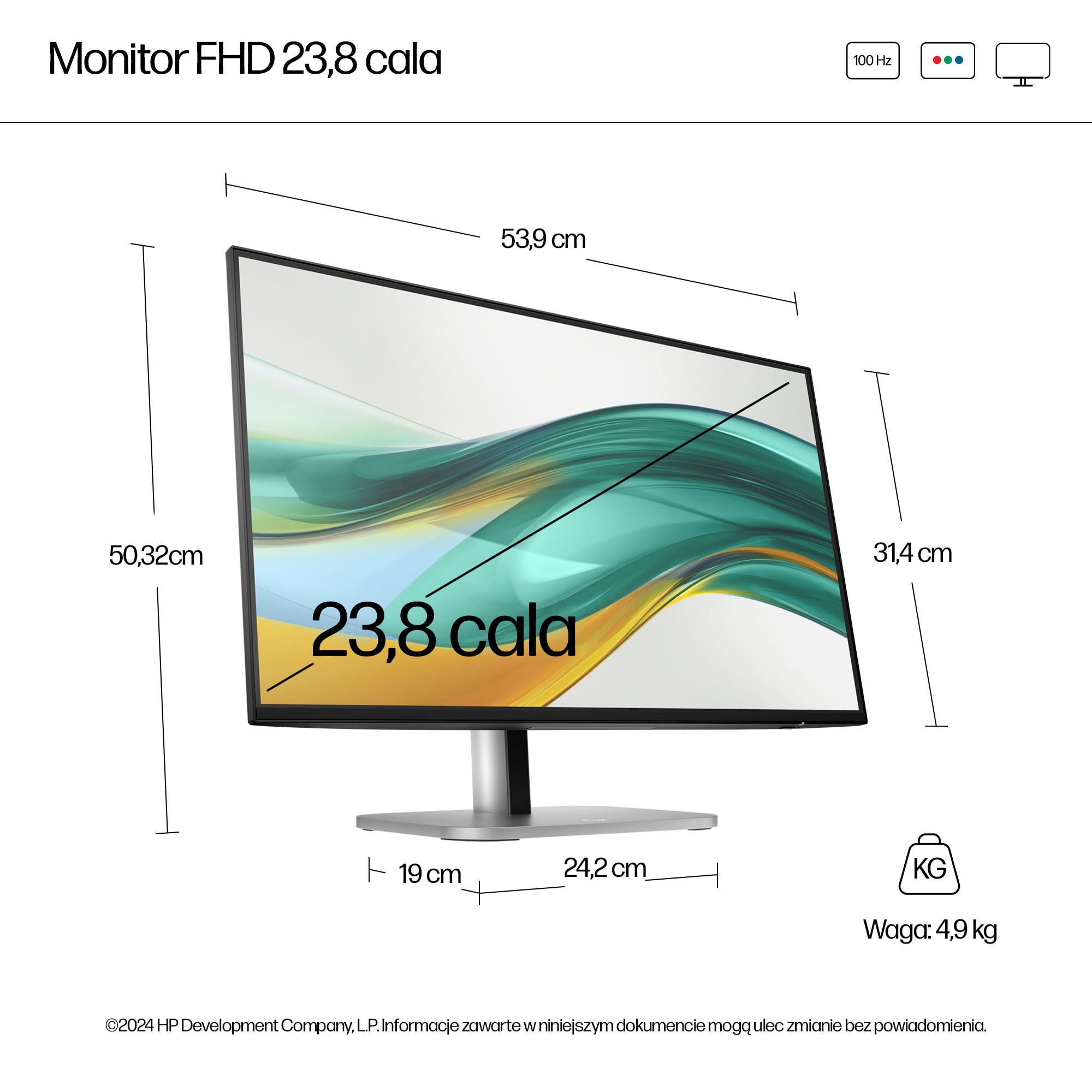 HP Series 5 23,8-calowy monitor Pro seria 5 FHD, bez podstawy – 524pf - obrazek 5