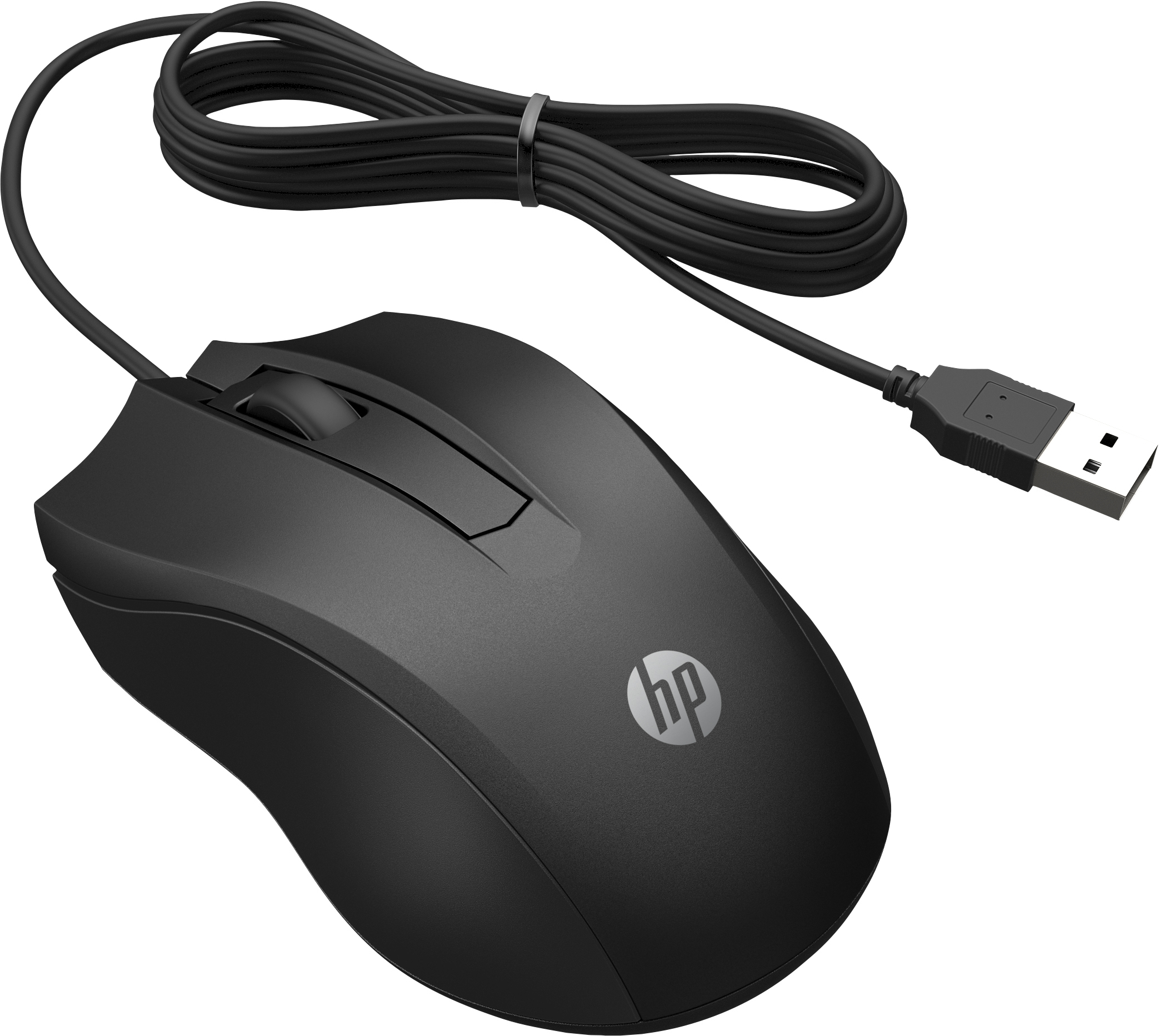 HP Wired Mouse 100 EURO Wired Mouse 100, Ambidextrous, Optical, USB Type-A, 1600 DPI, Black - obrazek 2