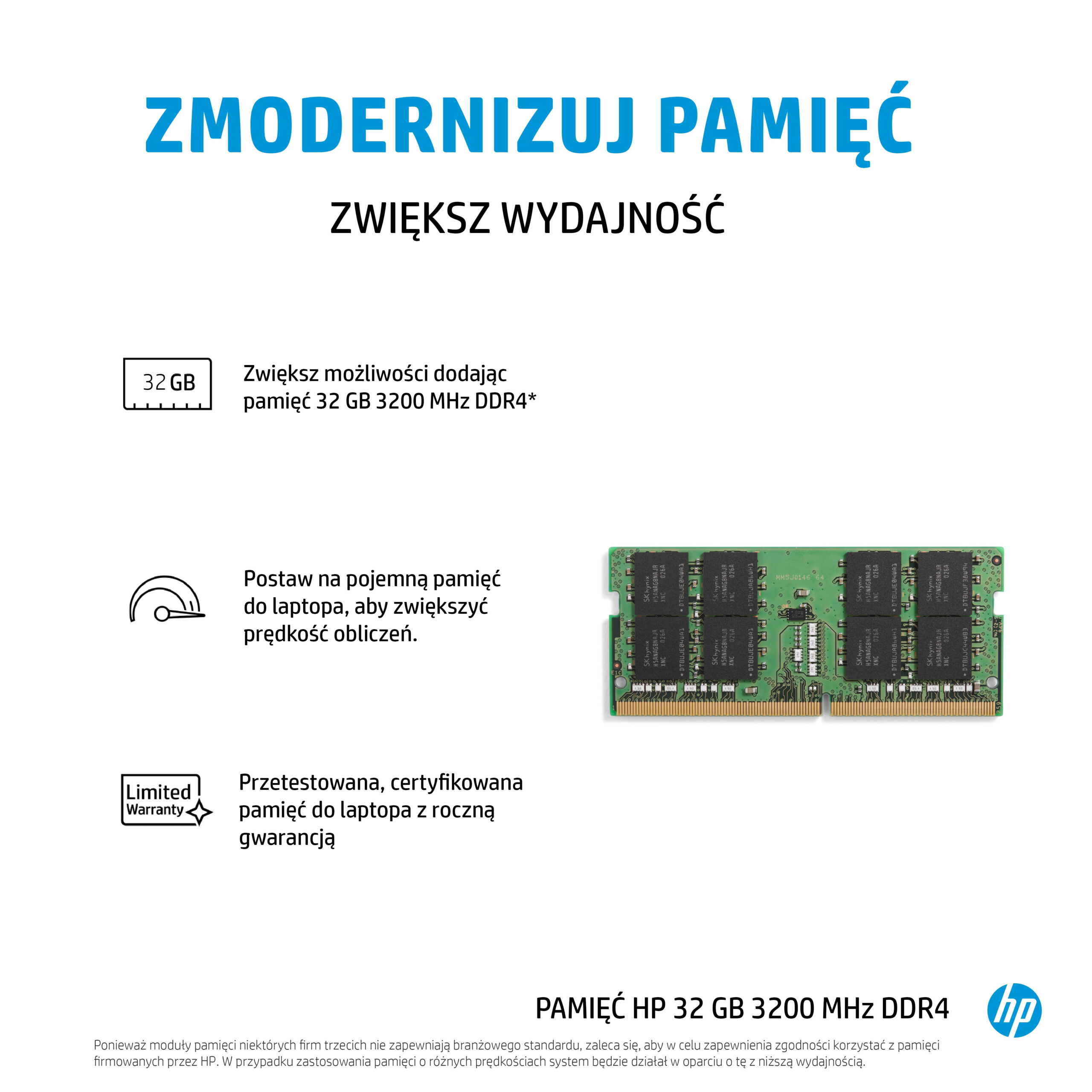 HP INC Modul pamieci HP 32GB 1x32GB DDR4 3200 SODIMM Mem Asia - obrazek 2