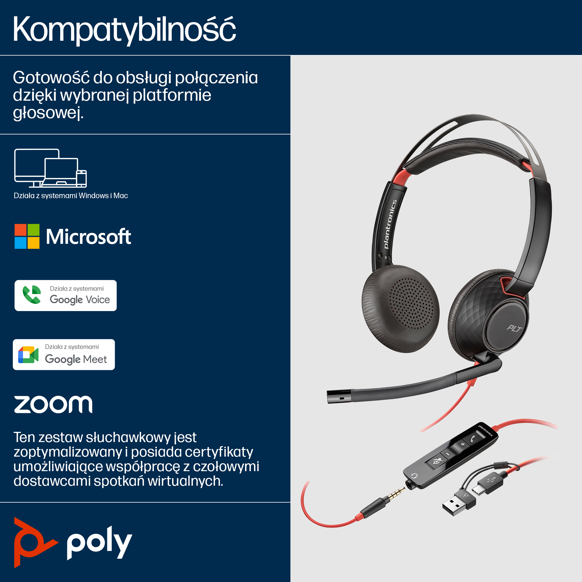 HP Poly Zestaw słuchawkowy Poly Blackwire 5220 Stereo USB-C + wtyczka 3,5 mm + przejściówka USB-C/A - obrazek 5