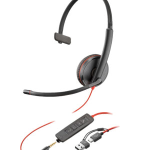 HP Poly Jednouszny zestaw słuchawkowy Poly Blackwire 3215 USB-C + wtyczka 3,5 mm + przejściówka USB-C/A