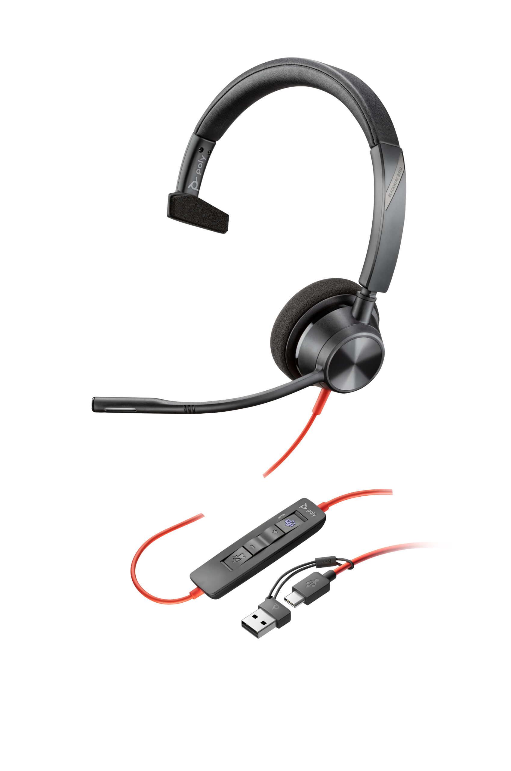 HP Poly Zestaw słuchawkowy Poly Blackwire 3310 z certyfikatem Microsoft Teams +USB-C/A Adapter TAA