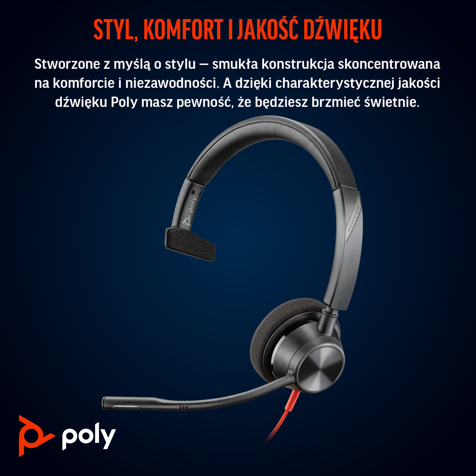 HP Poly Zestaw słuchawkowy Poly Blackwire 3310 z certyfikatem Microsoft Teams +USB-C/A Adapter TAA - obrazek 5