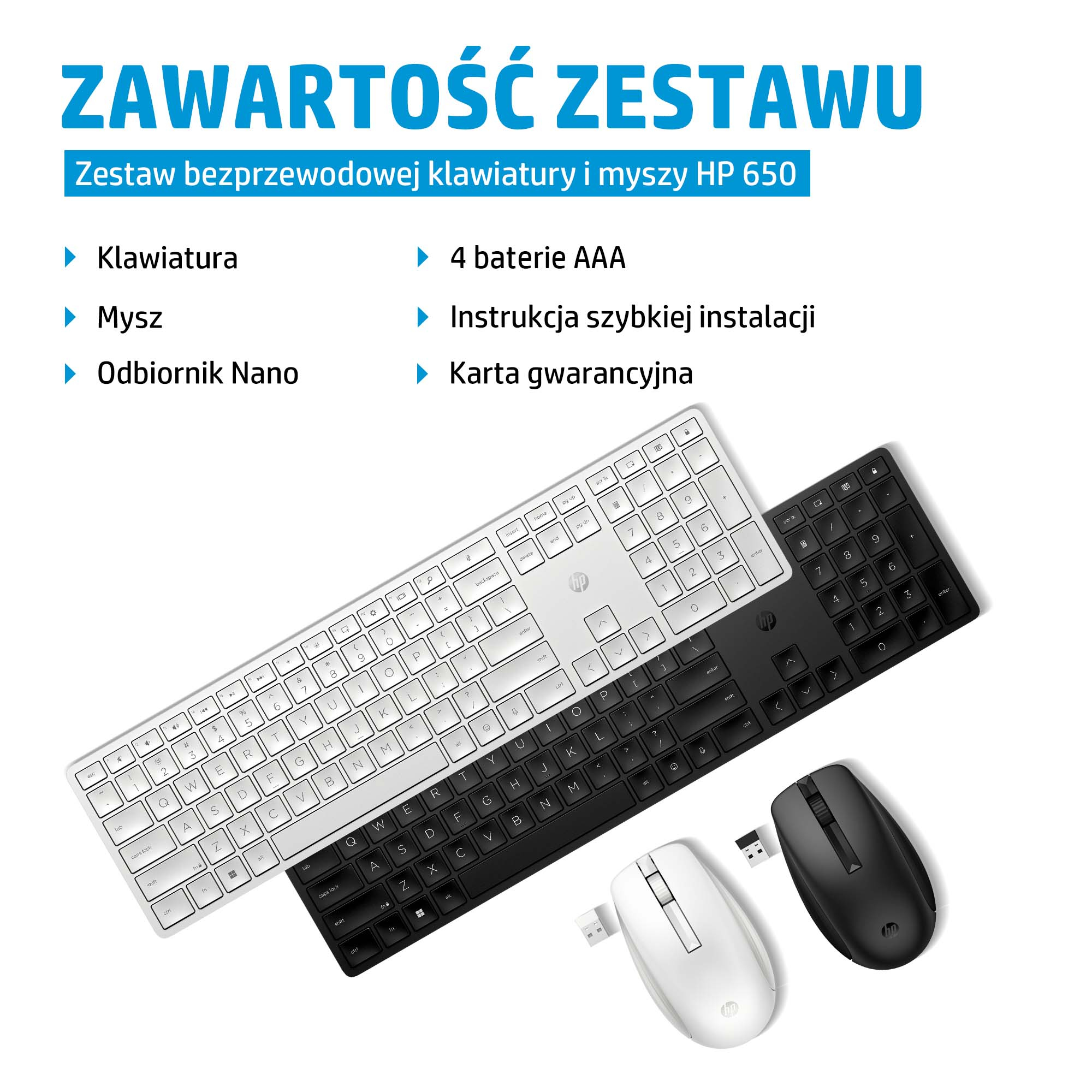 HP 650 Zestaw Bezprzewodowy Klawiatura i Mysz (Czarny) - obrazek 3