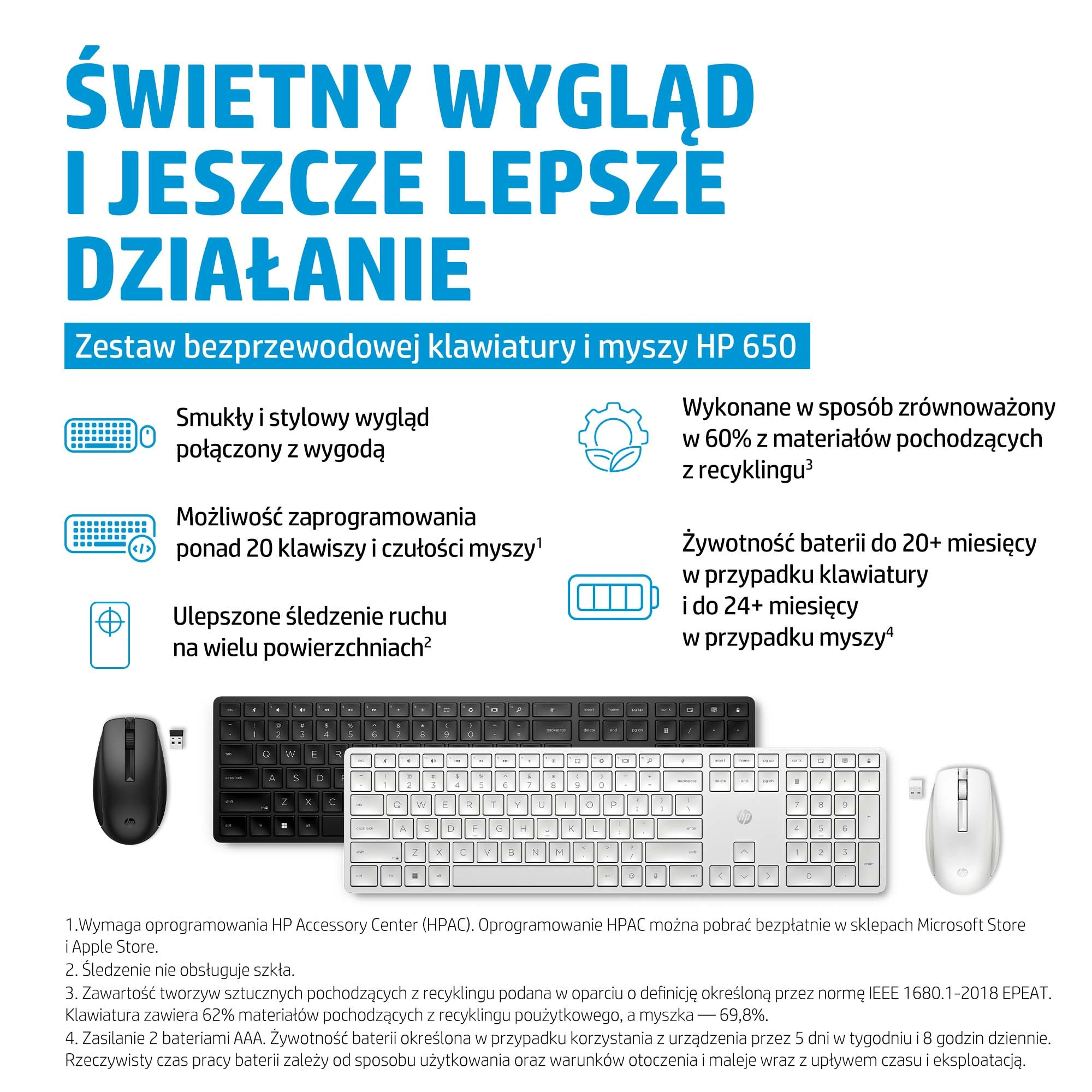 HP 650 Zestaw Bezprzewodowy Klawiatura i Mysz (Czarny) - obrazek 5