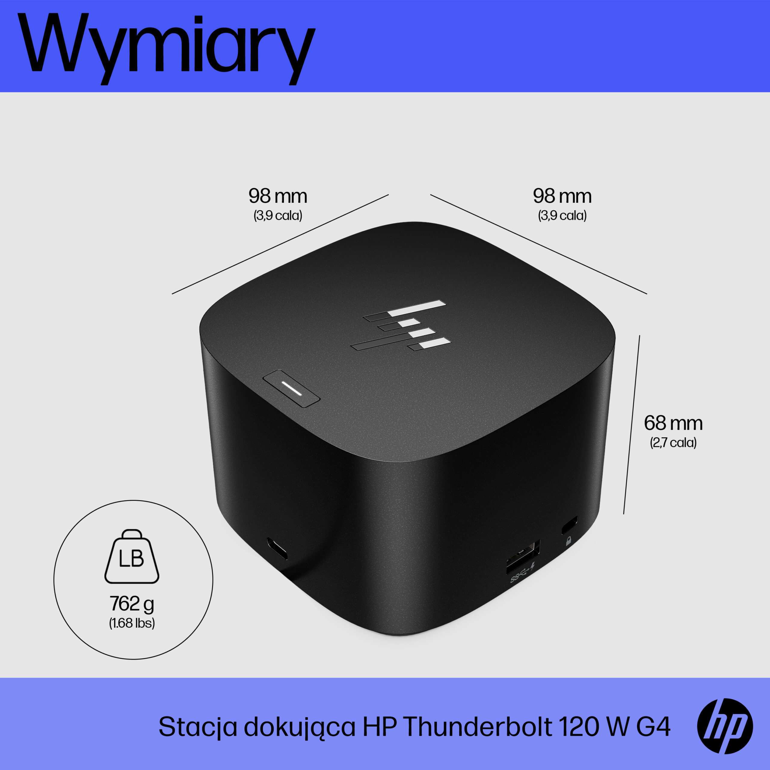 HP Thunderbolt Dock 120W G4 HP Thunderbolt Dock 120W G4, Wired, Thunderbolt 4, Black, Kensington, 100 - 240 V, 50/60 Hz - obrazek 4